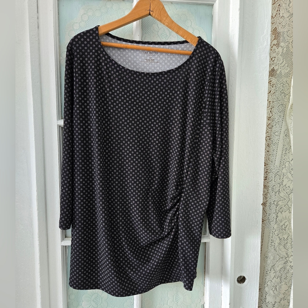 Talbots Black & White Polka Dot Side Ruched Tunic Top 2X Stretchy Fit